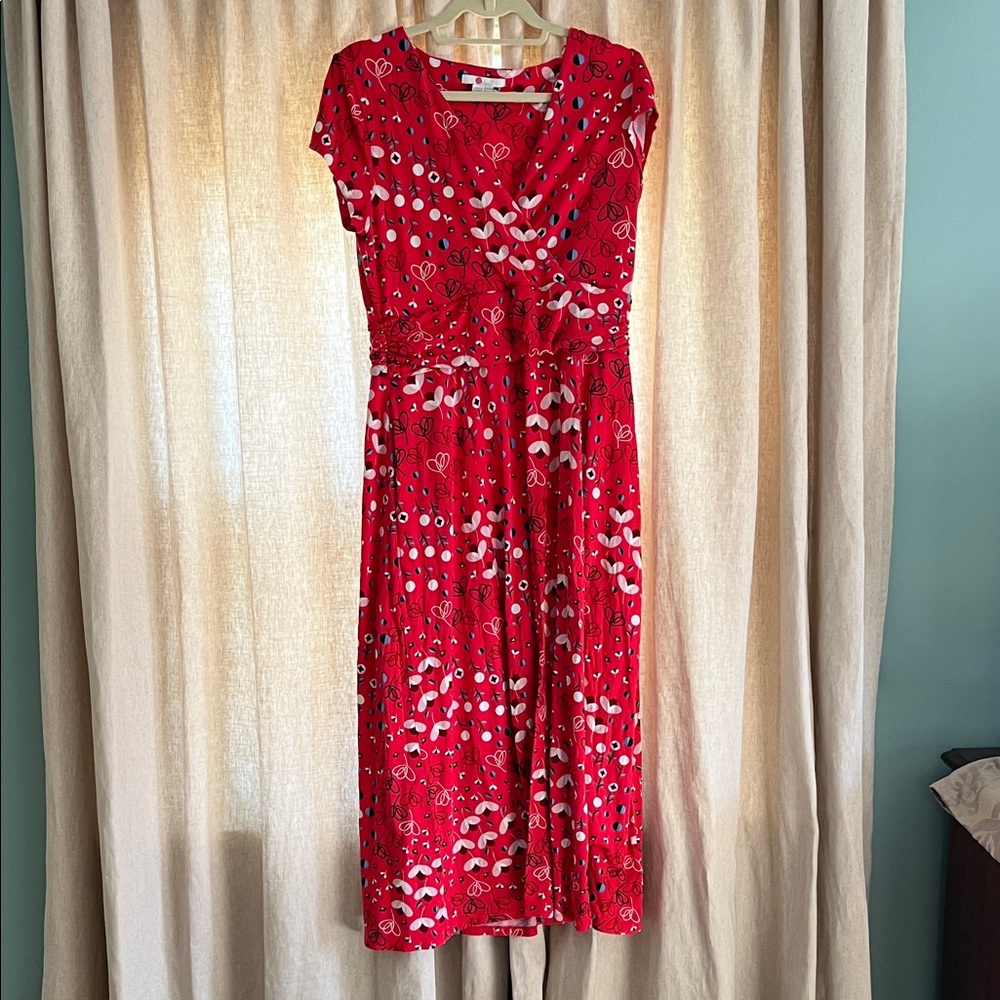 Boden Red Floral Cap Sleeve V-Neck Maxi Dress
